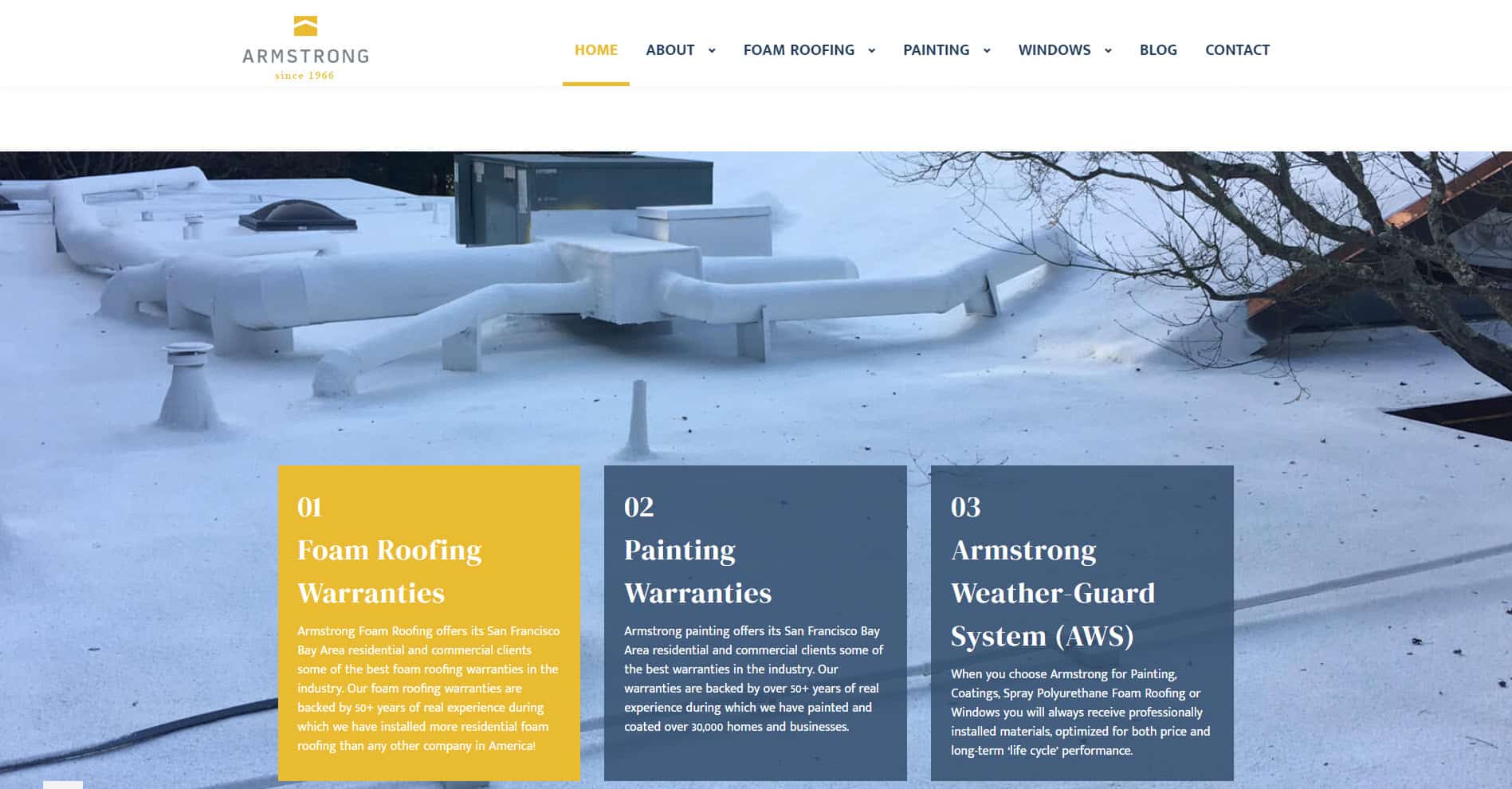 Homepage for new Armstrong Foam Roofing Website developed by Savvy Search Marketing