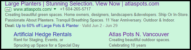 Actual Ad with Promotion Extension as it Appears on Google Search Results
