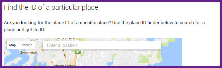 screenshot of place id map enter location field